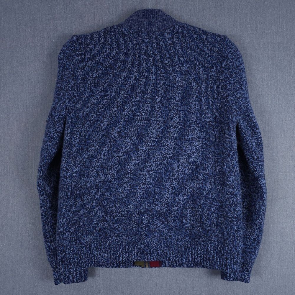 LL Bean Ragg Wool Sweater Mens Large Blue Marled Knit Flannel Lined Full Zip - Picture 7 of 7